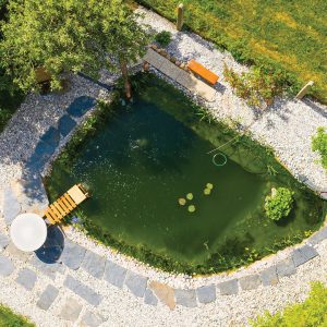 Aerial picture of backyard pond